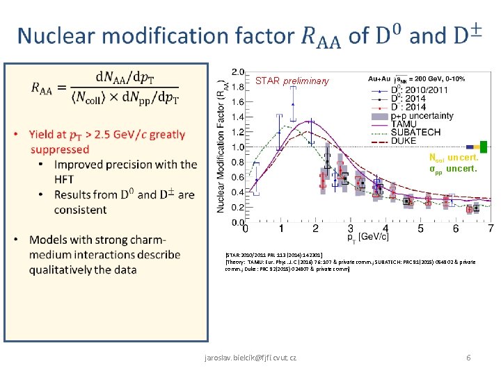 STAR preliminary Ncol uncert. σpp uncert. [STAR: 2010/2011 PRL 113 (2014) 142301] [Theory: TAMU: