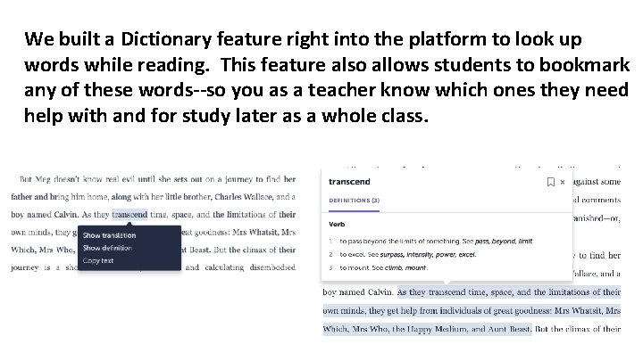 We built a Dictionary feature right into the platform to look up words while