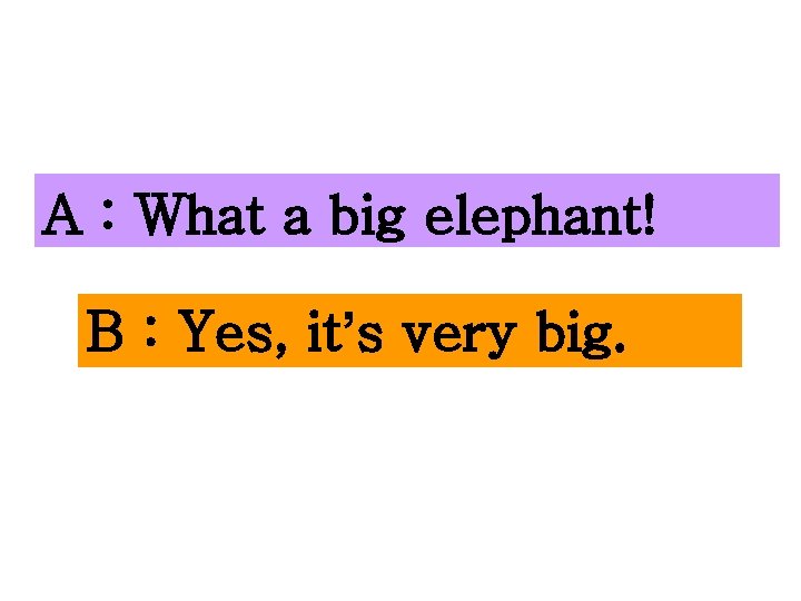 A : What a big elephant! B : Yes, it’s very big. 