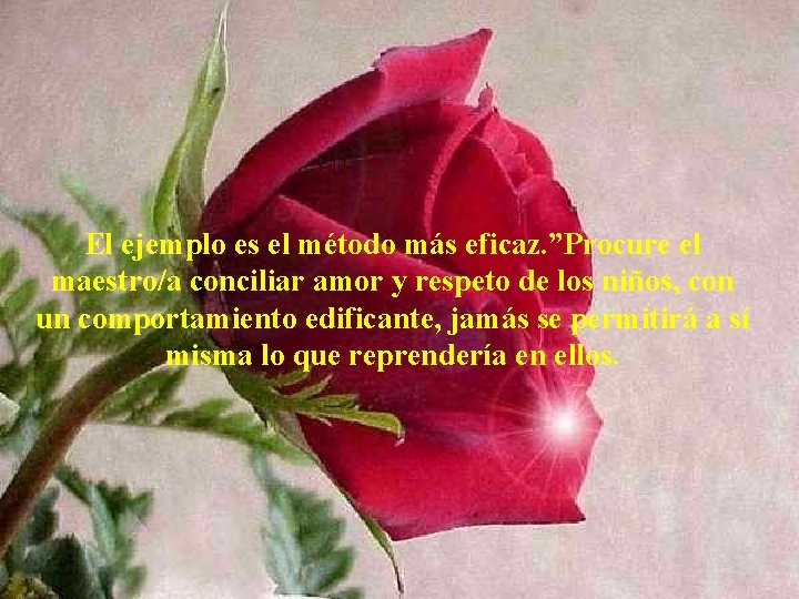 El ejemplo es el método más eficaz. ”Procure el maestro/a conciliar amor y respeto