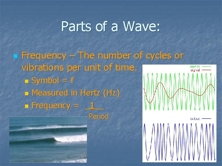 Parts of a Wave: n Frequency – The number of cycles or vibrations per