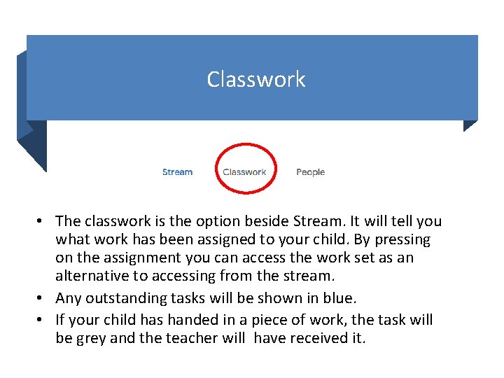 Classwork • The classwork is the option beside Stream. It will tell you what
