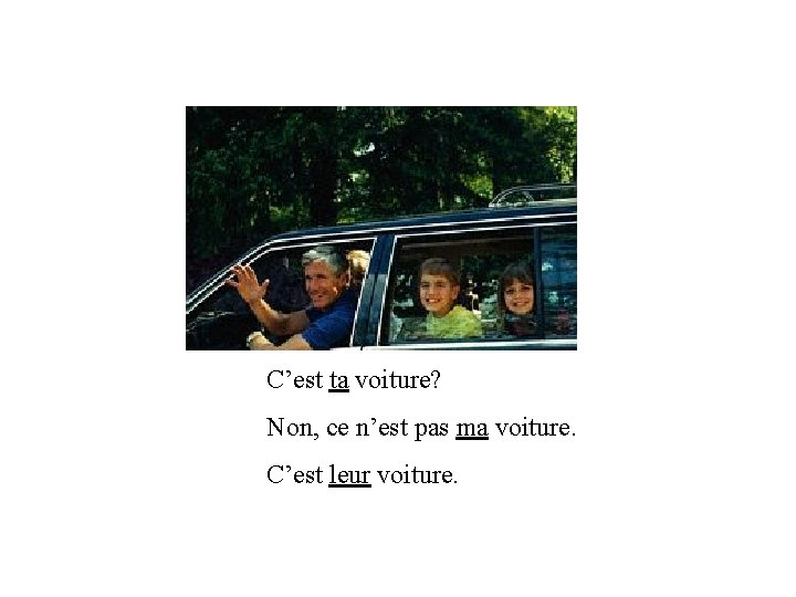 C’est ta voiture? Non, ce n’est pas ma voiture. C’est leur voiture. 