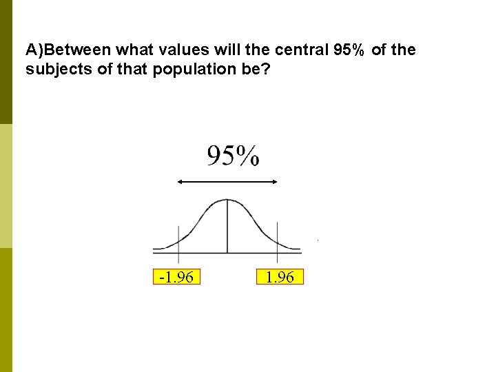 A)Between what values will the central 95% of the subjects of that population be?