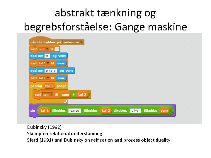 abstrakt tænkning og begrebsforståelse: Gange maskine Dubinsky (1992) Skemp on relational understanding Sfard (1991)