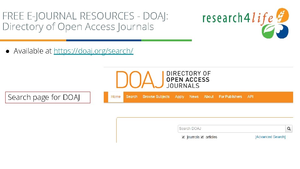 FREE E-JOURNAL RESOURCES - DOAJ: Directory of Open Access Journals ● Available at https: