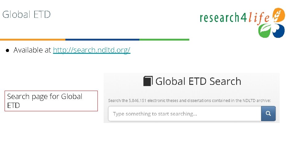 Global ETD ● Available at http: //search. ndltd. org/ Search page for Global ETD