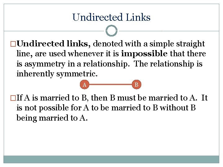 Undirected Links �Undirected links, denoted with a simple straight line, are used whenever it