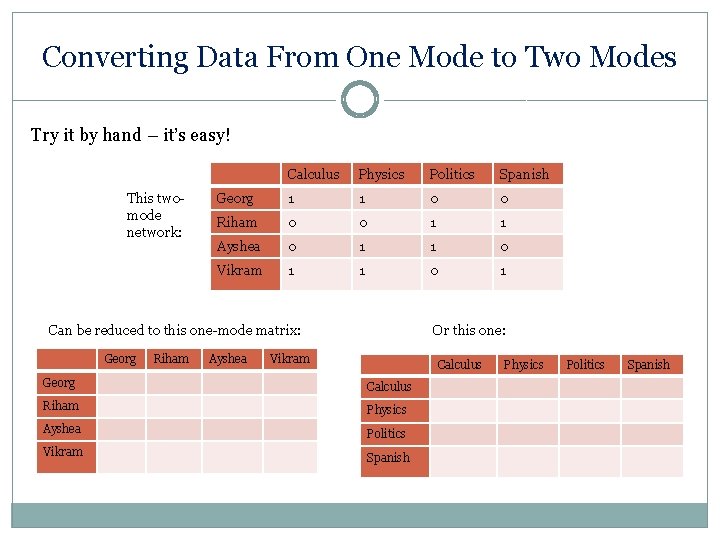 Converting Data From One Mode to Two Modes Try it by hand – it’s