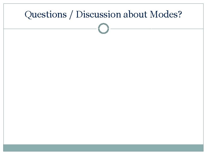 Questions / Discussion about Modes? 