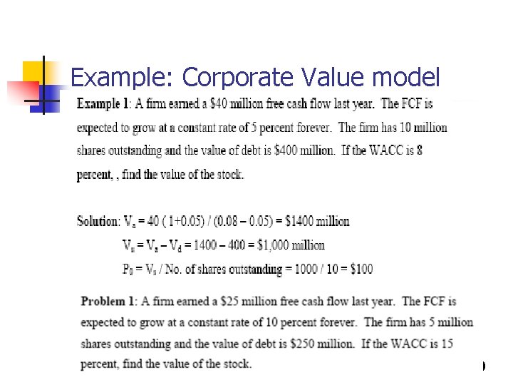 Example: Corporate Value model 9 -30 