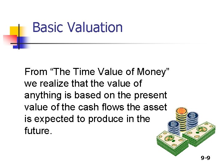 Basic Valuation From “The Time Value of Money” we realize that the value of