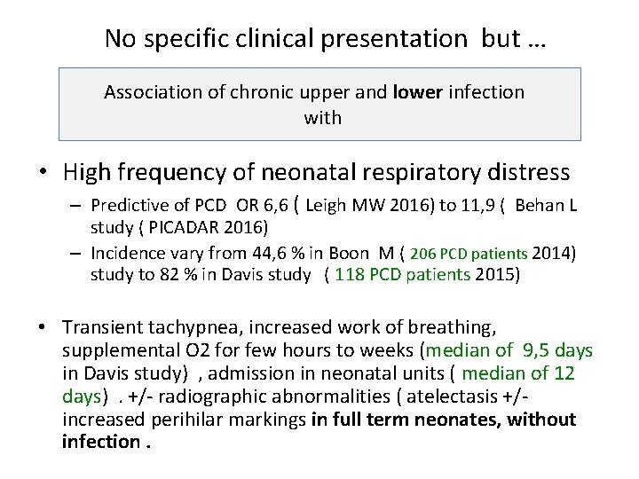 No specific clinical presentation but … Association of chronic upper and lower infection with