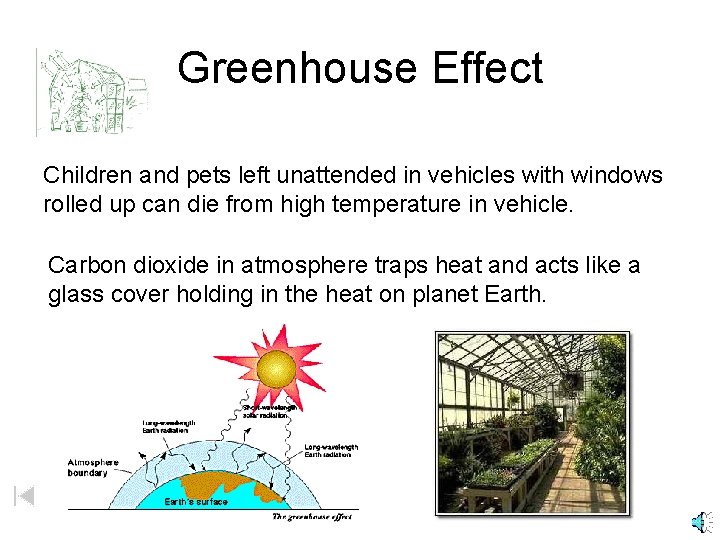 Greenhouse Effect Children and pets left unattended in vehicles with windows rolled up can