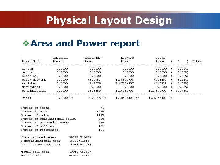 Physical Layout Design v Area and Power report 
