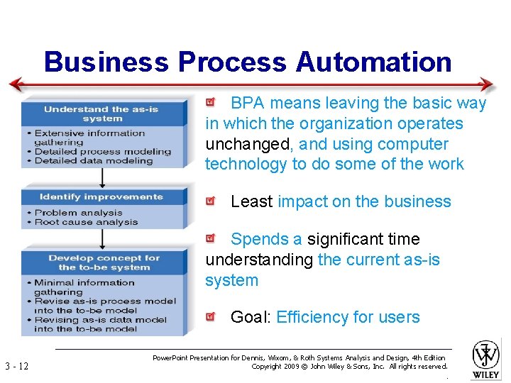 Business Process Automation BPA means leaving the basic way in which the organization operates