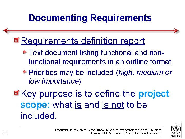 Documenting Requirements definition report Text document listing functional and nonfunctional requirements in an outline
