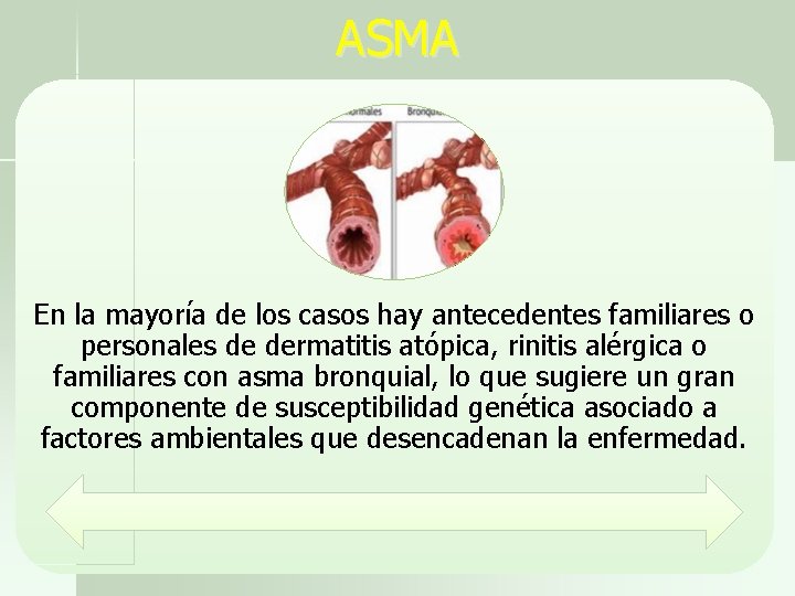 ASMA En la mayoría de los casos hay antecedentes familiares o personales de dermatitis