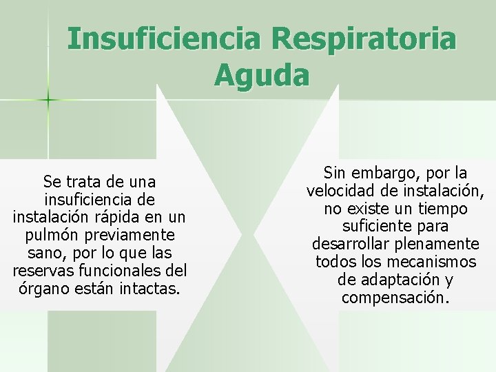 Insuficiencia Respiratoria Aguda Se trata de una insuficiencia de instalación rápida en un pulmón