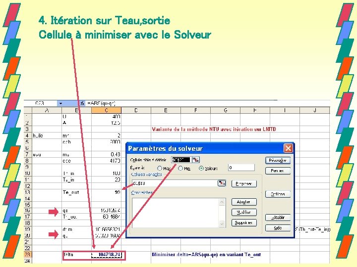4. Itération sur Teau, sortie Cellule à minimiser avec le Solveur 
