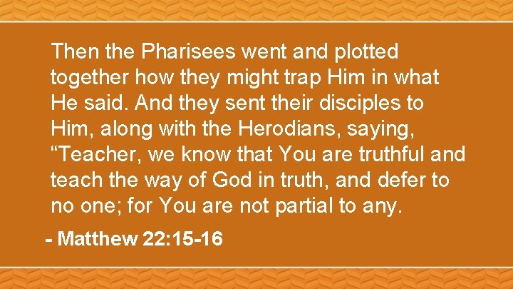 Then the Pharisees went and plotted together how they might trap Him in what