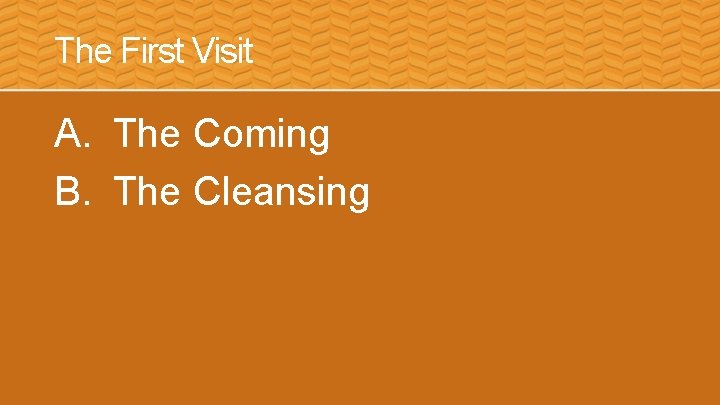 The First Visit A. The Coming B. The Cleansing 