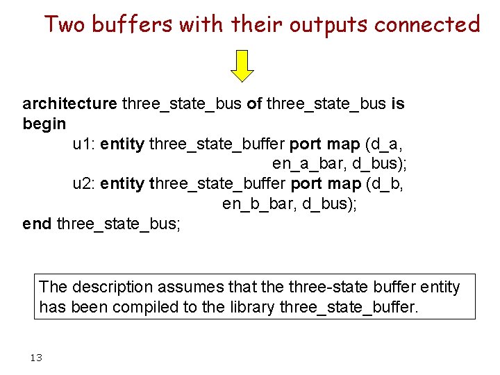 Two buffers with their outputs connected architecture three_state_bus of three_state_bus is begin u 1: