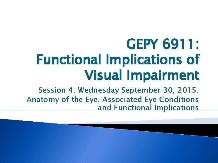 GEPY 6911 Functional Implications of Visual Impairment Session