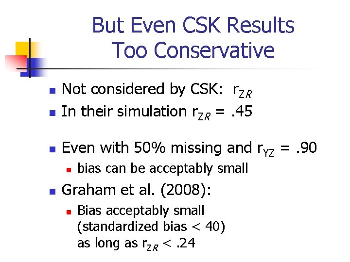 But Even CSK Results Too Conservative n Not considered by CSK: r. ZR In