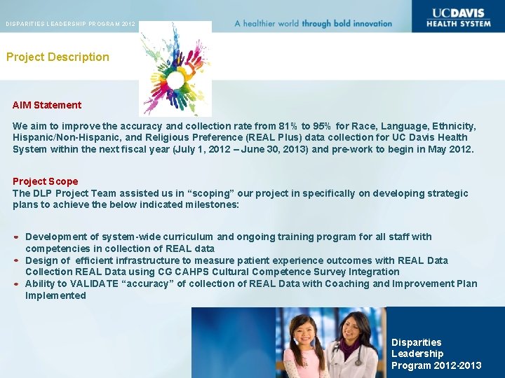 DISPARITIES LEADERSHIP PROGRAM 2012 Project Description AIM Statement We aim to improve the accuracy