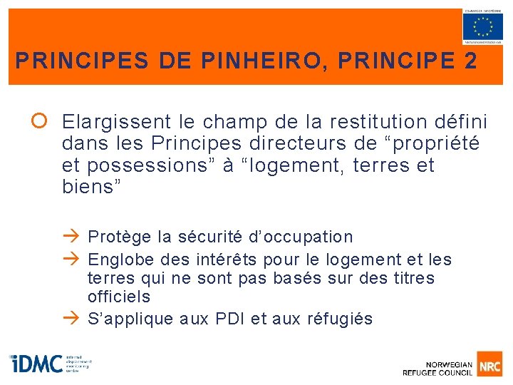 PRINCIPES DE PINHEIRO, PRINCIPE 2 Elargissent le champ de la restitution défini dans les