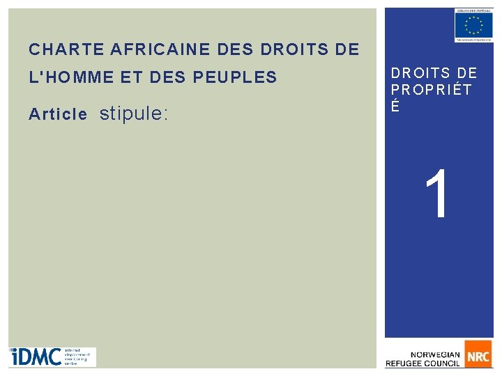 CHARTE AFRICAINE DES DROITS DE L'HOMME ET DES PEUPLES Article stipule: DROI TS D