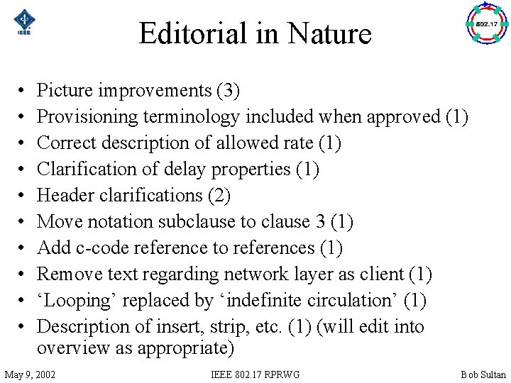 Editorial in Nature • • • Picture improvements (3) Provisioning terminology included when approved