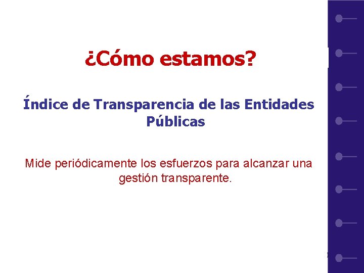 ¿Cómo estamos? Índice de Transparencia de las Entidades Públicas Mide periódicamente los esfuerzos para