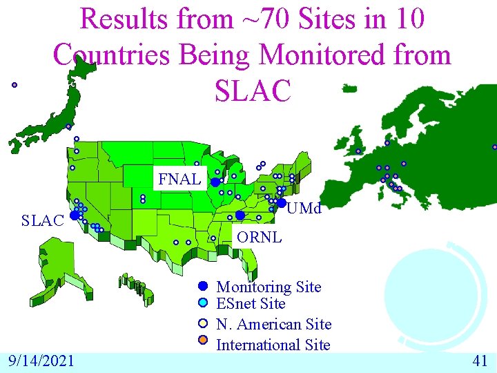 Results from ~70 Sites in 10 Countries Being Monitored from SLAC FNAL SLAC 9/14/2021
