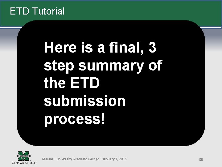 ETD Tutorial Here is a final, 3 step summary of the ETD submission process!