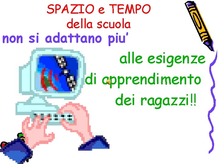 SPAZIO e TEMPO della scuola non si adattano piu’ alle esigenze di apprendimento dei