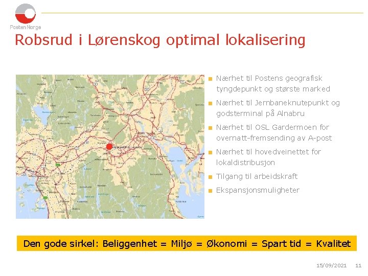 Robsrud i Lørenskog optimal lokalisering < Nærhet til Postens geografisk tyngdepunkt og største marked