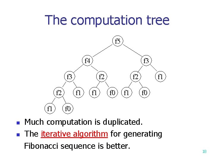 The computation tree f 5 f 4 f 3 f 2 f 1 n The computation tree f 5 f 4 f 3 f 2 f 1 n