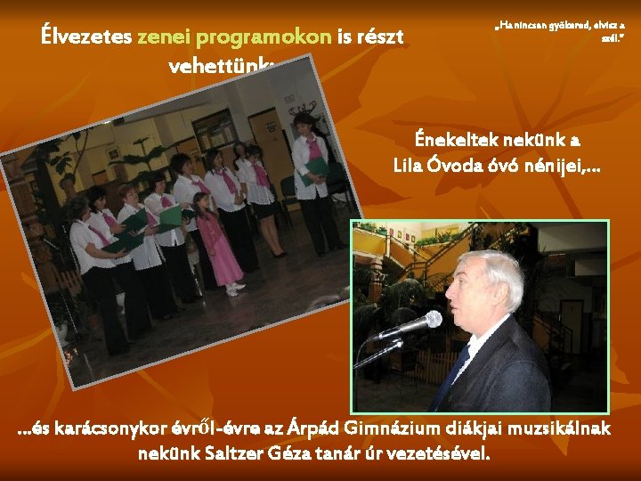 Élvezetes zenei programokon is részt vehettünk: „Ha nincsen gyökered, elvisz a szél. ” Énekeltek