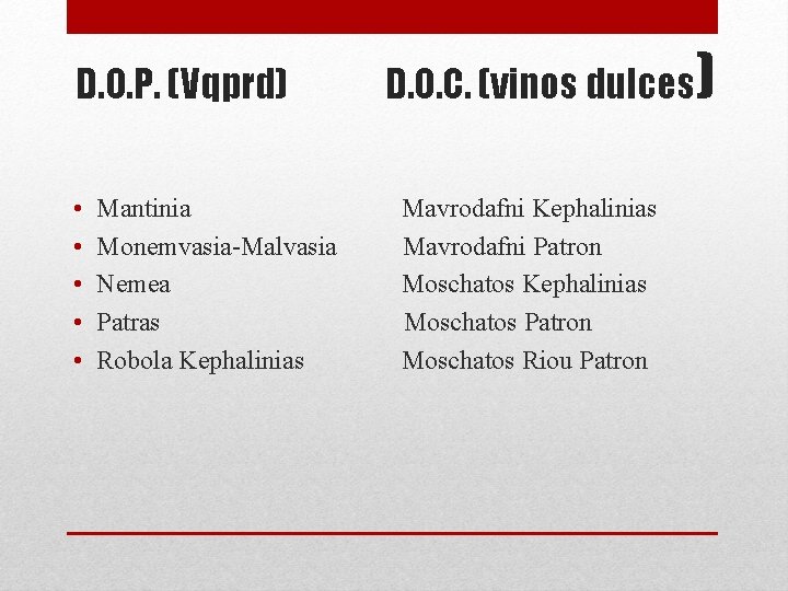 D. O. P. (Vqprd) • • • Mantinia Monemvasia-Malvasia Nemea Patras Robola Kephalinias D. D. O. P. (Vqprd) • • • Mantinia Monemvasia-Malvasia Nemea Patras Robola Kephalinias D.