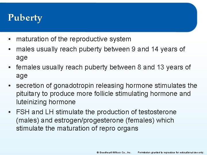 Puberty • maturation of the reproductive system • males usually reach puberty between 9 Puberty • maturation of the reproductive system • males usually reach puberty between 9