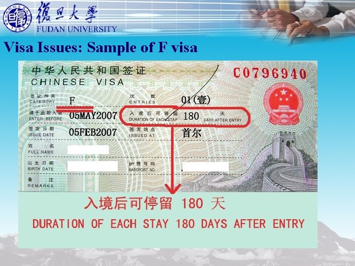 Visa Issues: Sample of F visa 