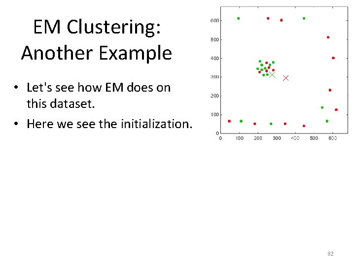 EM Clustering: Another Example • Let's see how EM does on this dataset. •