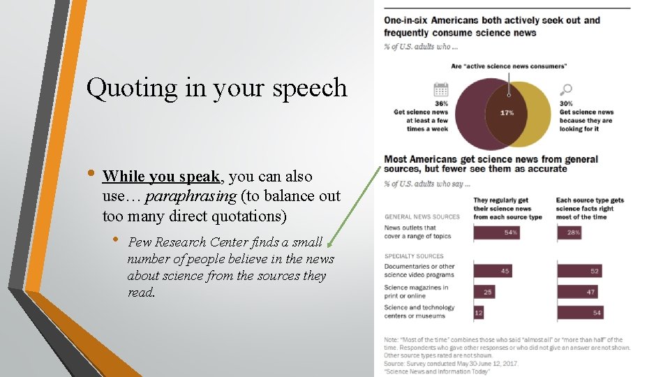 Quoting in your speech • While you speak, you can also use… paraphrasing (to