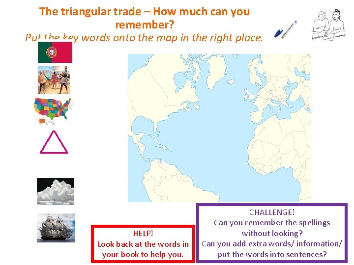 The triangular trade – How much can you remember? Put the key words onto