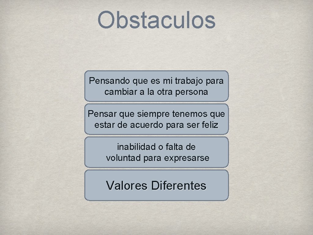 Obstaculos Pensando que es mi trabajo para cambiar a la otra persona Pensar que