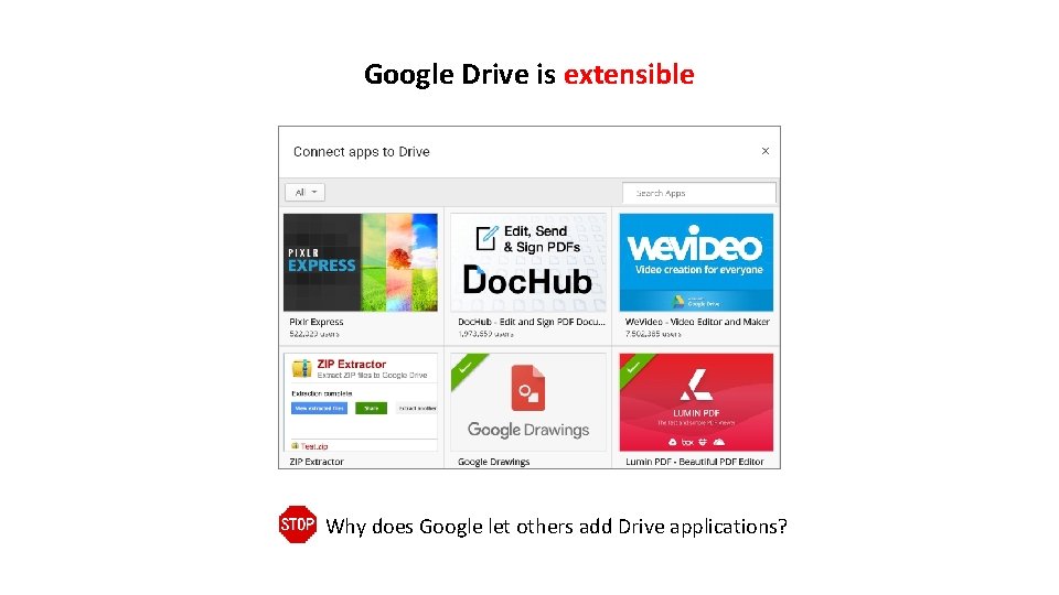 Google Drive is extensible Why does Google let others add Drive applications? 