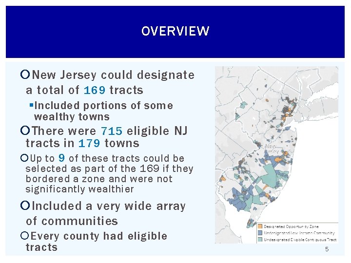 OVERVIEW New Jersey could designate a total of 169 tracts § Included portions of