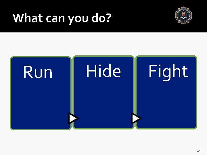 What can you do? Run Hide Fight 15 